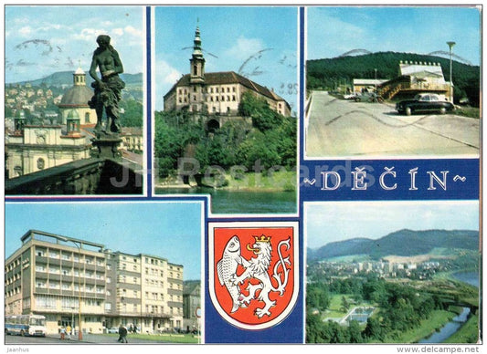 Decin - view from the rose garden - castle - roadhouse Ludvikovice - hotel Grand - Czechoslovakia - Czech - used 1974 - JH Postcards