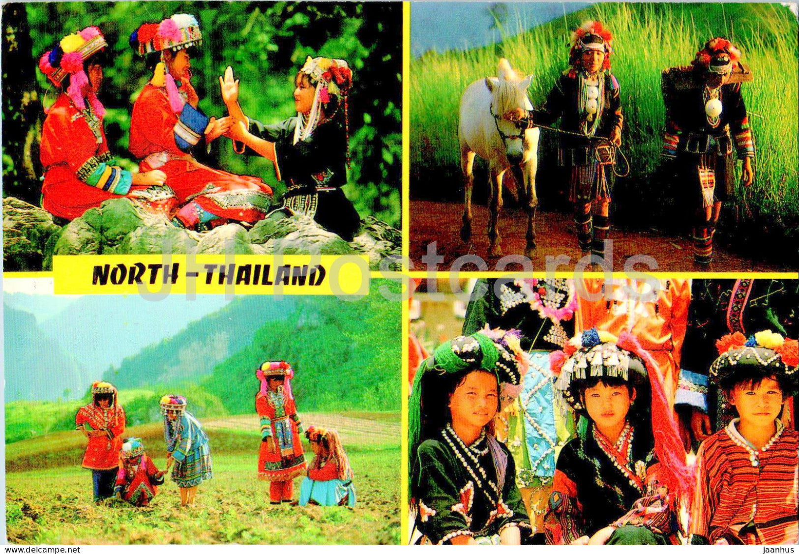 Various Thai mountain Folk of Northern Part - North Thailand folk costumes - horse - multiview - F 429 - Thailand - used
