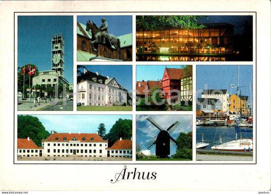 Arhus - Aarhus - windmill - monument - port - multiview - MC 466 - Denmark - used - JH Postcards