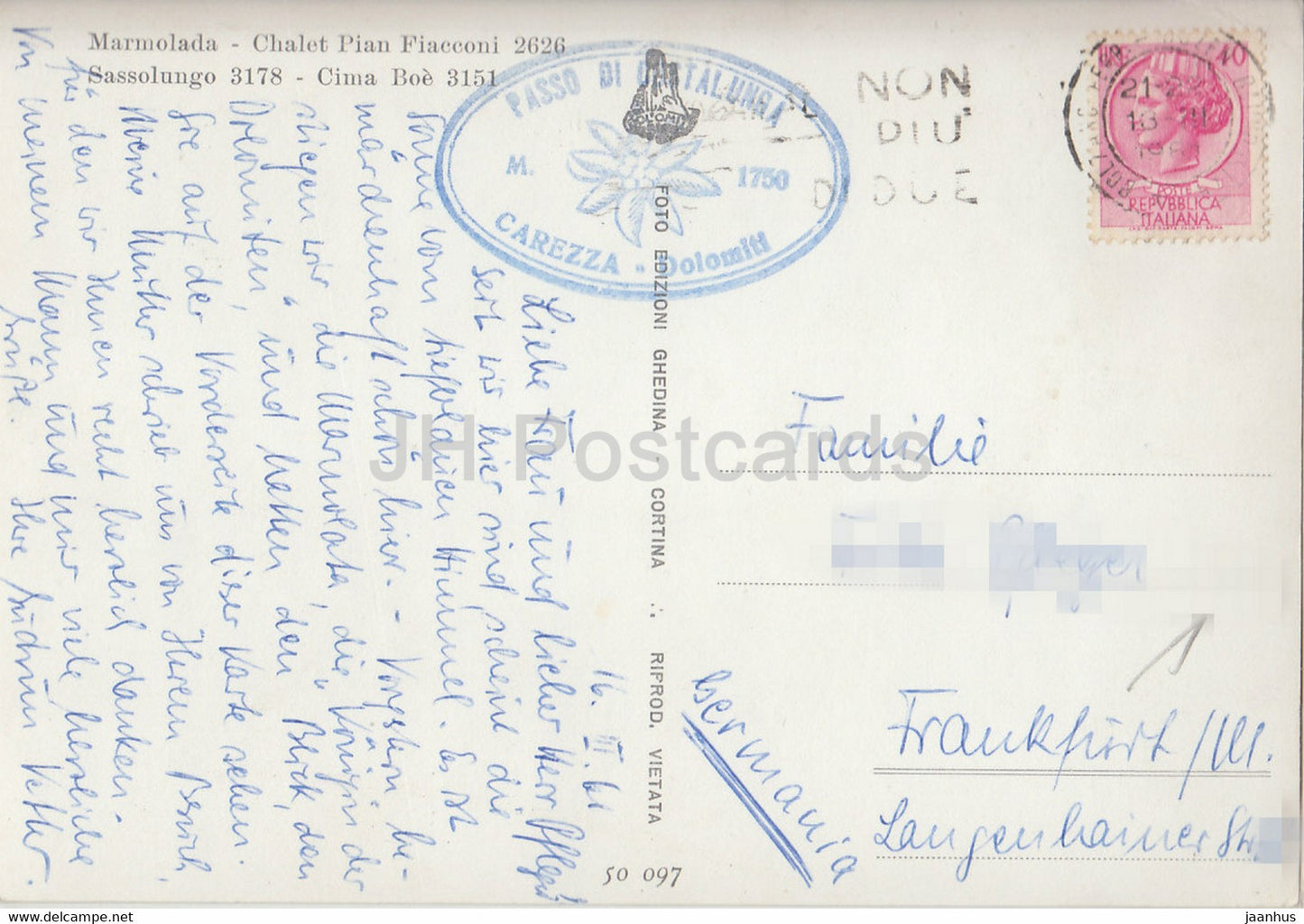 Marmolada - Chalet Pian Fiacconi 2626 - Sassolungo 3178 - Cima Boe 3151 - 1961 - Italy - Italia - used