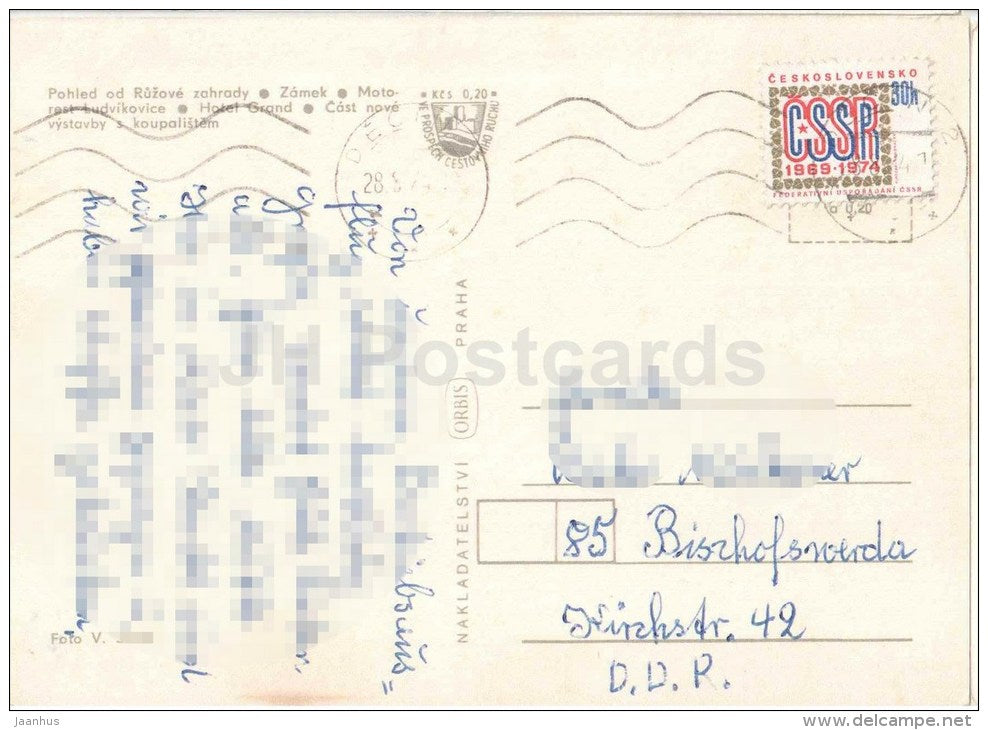 Decin - view from the rose garden - castle - roadhouse Ludvikovice - hotel Grand - Czechoslovakia - Czech - used 1974 - JH Postcards
