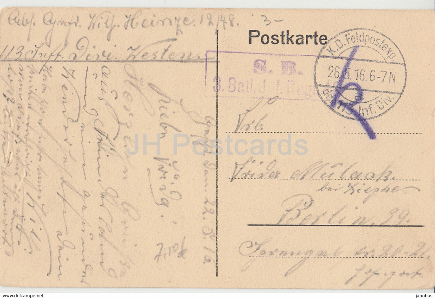 Couchy le Chateau - Zimmer von Gabriele d'Estrees - château - Feldpost - carte postale ancienne - 1916 - France - utilisé
