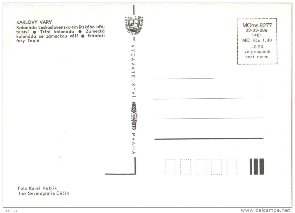 colonnade of Czech-Soviet Friendship - Teple river - Karlovy Vary - Karlsbad - Czechoslovakia - Czech - unused - JH Postcards