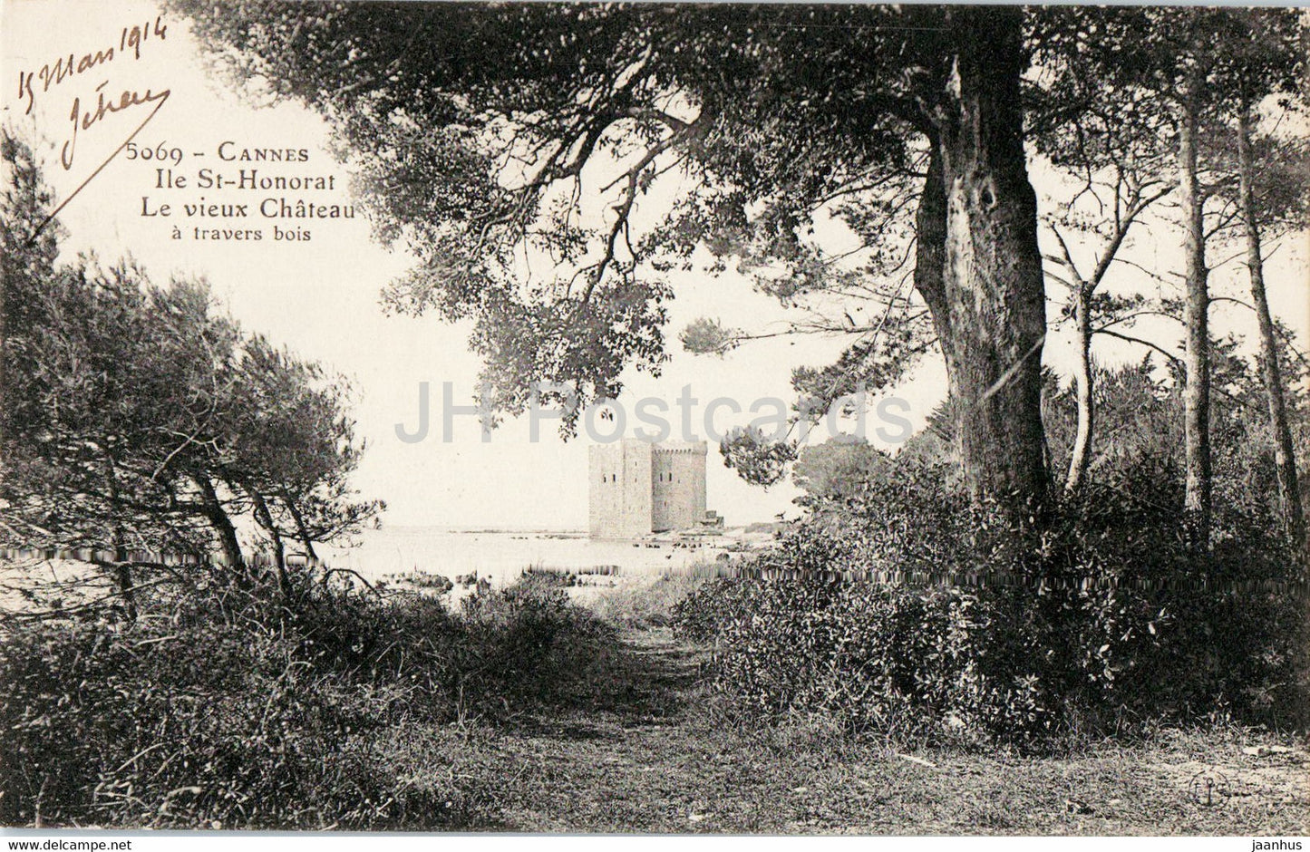 Cannes - Ile St Honorat - Le vieux Chateau - a travers bois - 5069 - old postcard - 1914 - France - used - JH Postcards