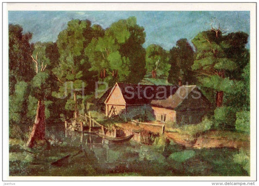Painting by N. Krymov - Water Mill on Tarusa - russian art - unused - JH Postcards