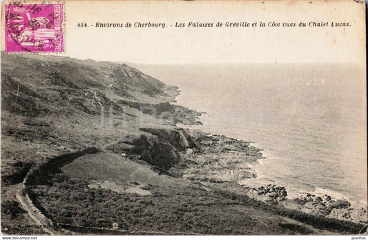 Environs de Cherbourg - Les Falaises de Greville et la Cote vues du Chalet - 454 - old postcard - 1939 - France - used - JH Postcards
