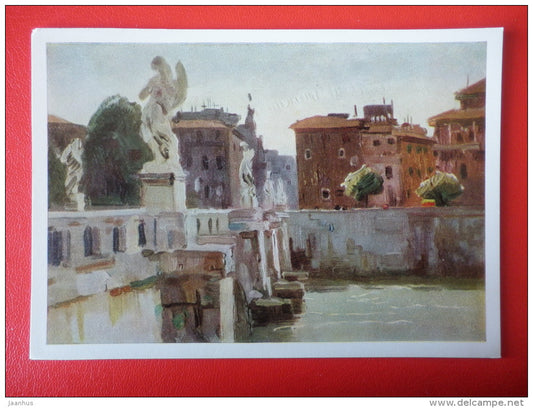 painting by Y. Podliaskiy . Rome . San Angelo Bridge , 1963 - Italy - russian art - unused - JH Postcards