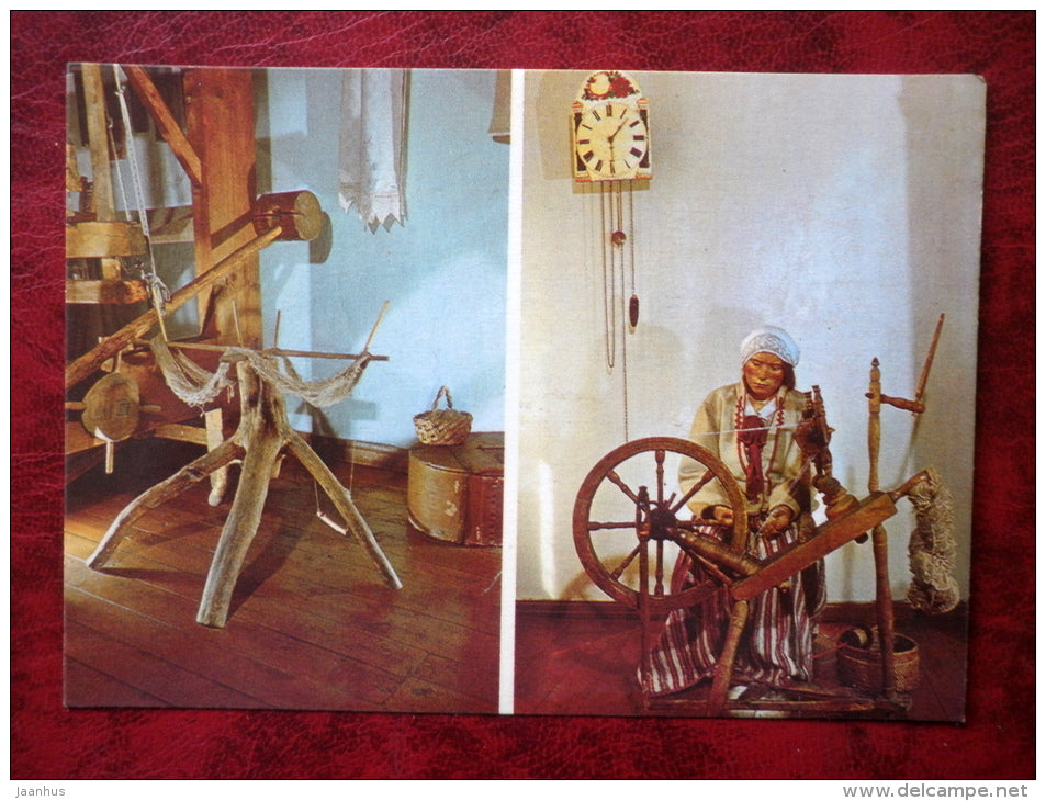 Võrumaa - Mõniste rural life museum exhibits - Spinning wheel - 1984 - Estonia - USSR - unused - JH Postcards