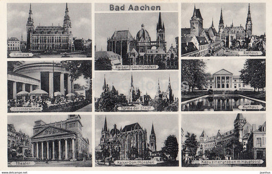 Bad Aachen - Rathaus - Elisebrunnen - Theater - Kurhaus - Kaiser Dom - old postcard - Germany - unused - JH Postcards