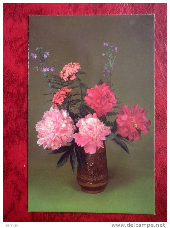 flower arrangement - peonies - flowers - 1983 - Russia - USSR - unused - JH Postcards