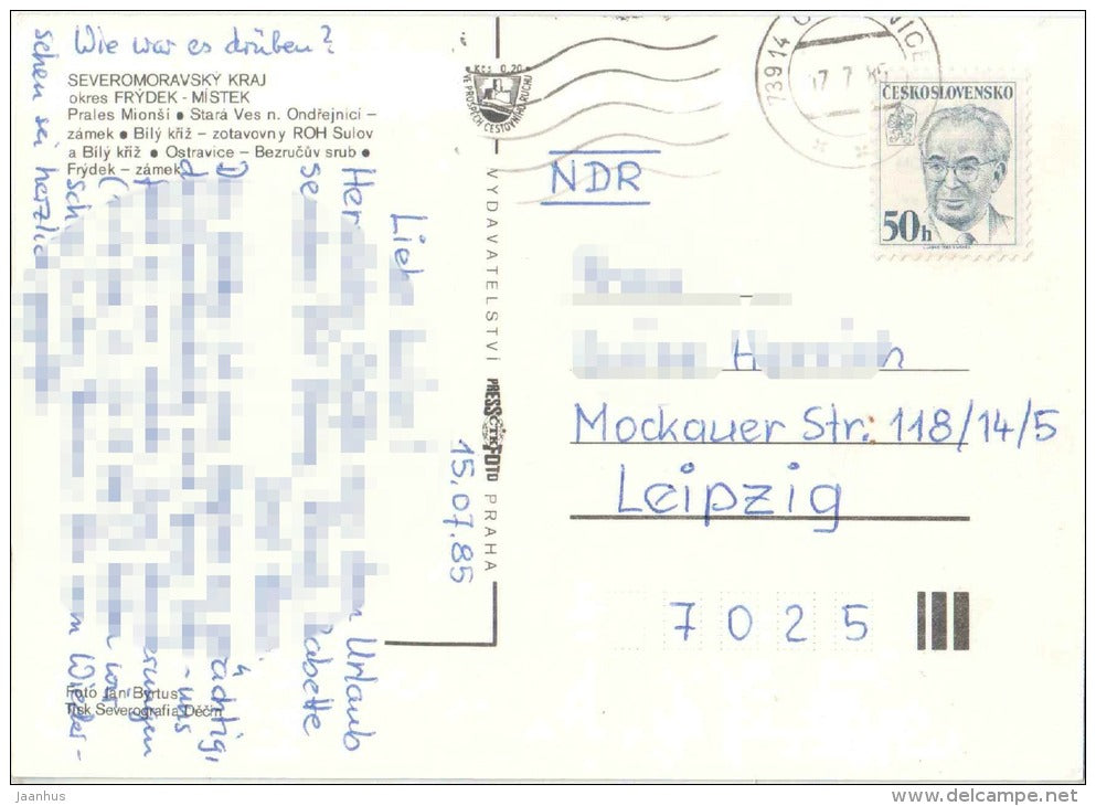 Frydek Mistek - Severomoravsky Kraj - Stara Ves castle - Ostravice - Czechoslovakia - Czech - used 1985 - JH Postcards