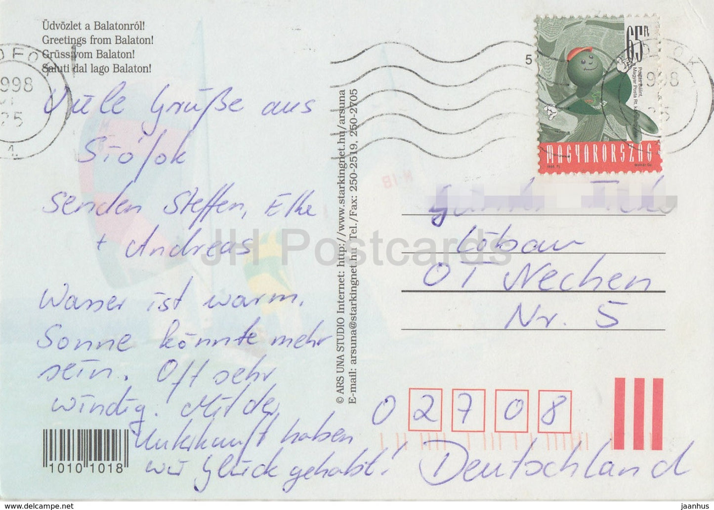 Greetings from Balaton - sailing boat - watermill - multiview - 1998 - Hungary - used