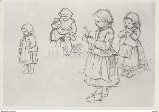 painting by Ludwig Richter - Kinder - Children - German art - Germany - unused - JH Postcards