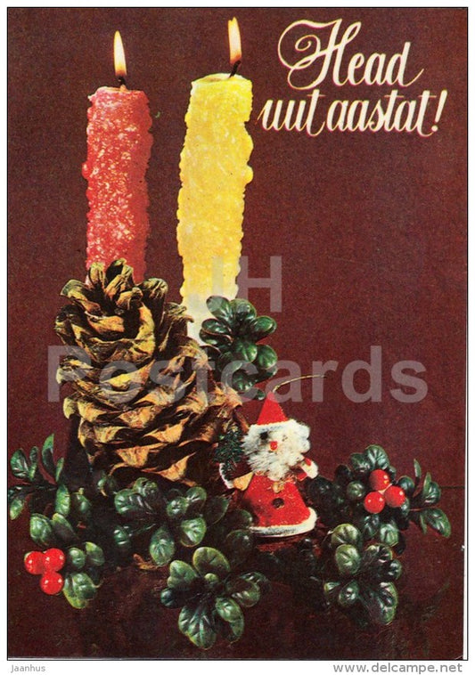 New Year Greeting card - 1 - candles - cone - 1982 - Estonia USSR - used - JH Postcards