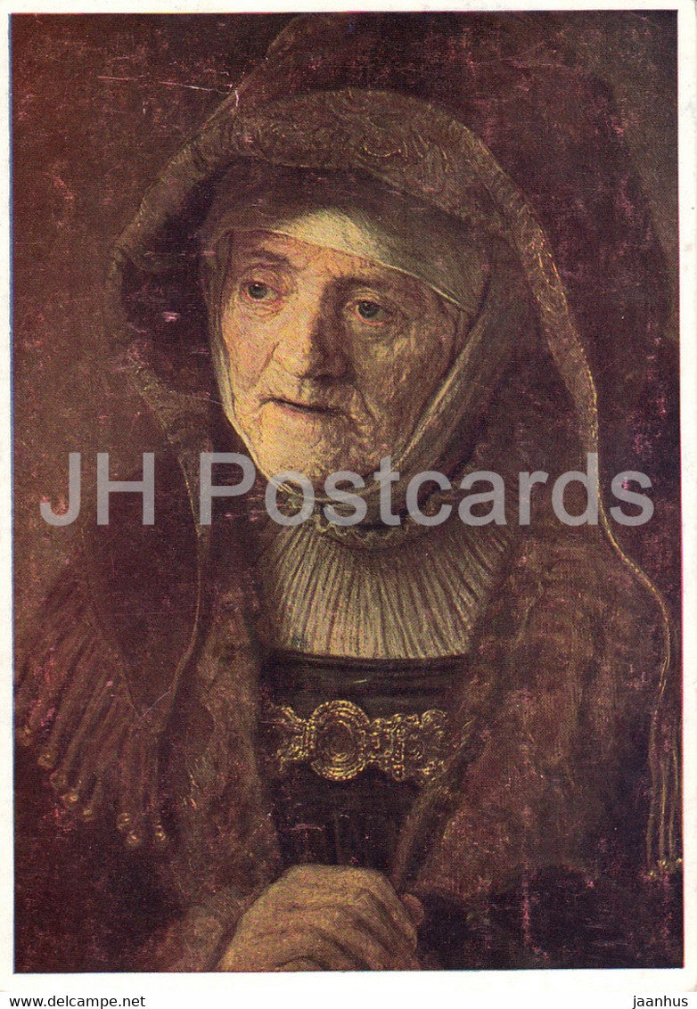 painting by Rembrandt van Rijn - Die Mutter des Kunstlers - detail - Dutch art - 1970 - Germany - unused - JH Postcards