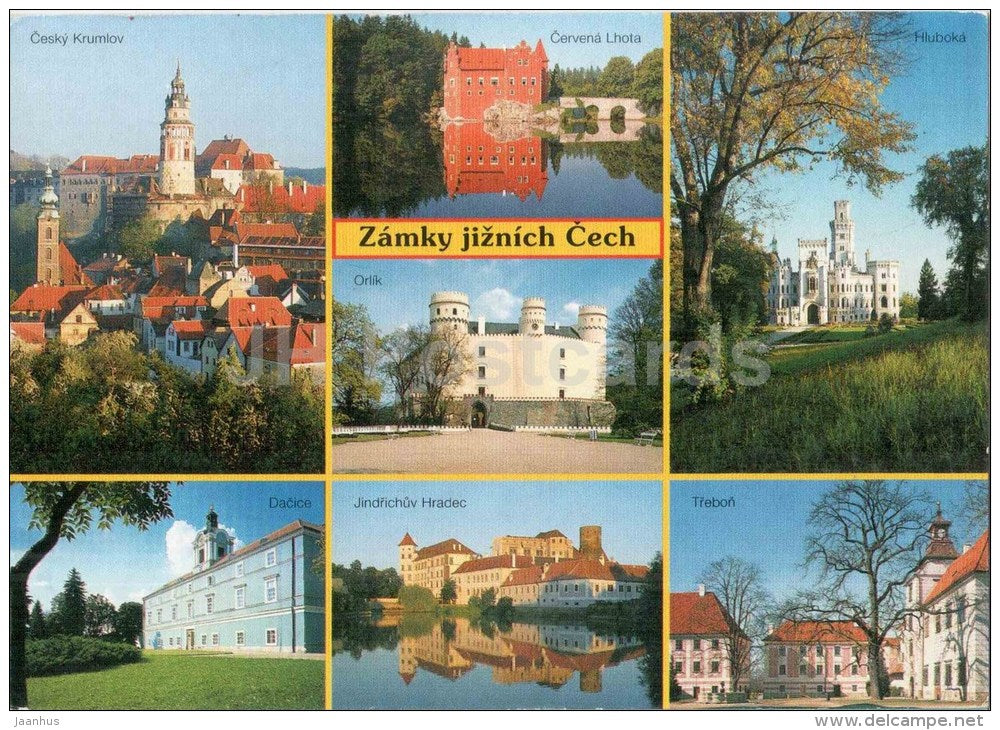 The Chateaux of South Bohemia - Cesky Krumlov - Cervena Lhota - Hluboka - Orlik - Dacice - Czech Republic - used 2000 - JH Postcards