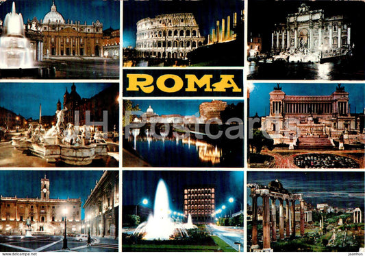 Roma - Rome - night view - Colosseum - St. Peter's Square - Trevi fountain - multiview - 424 - Italy - unused - JH Postcards