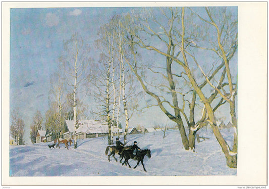 painting by K. Yuon - The March Sun , 1915 - horses - Russian art - 1980 - Russia USSR - unused - JH Postcards