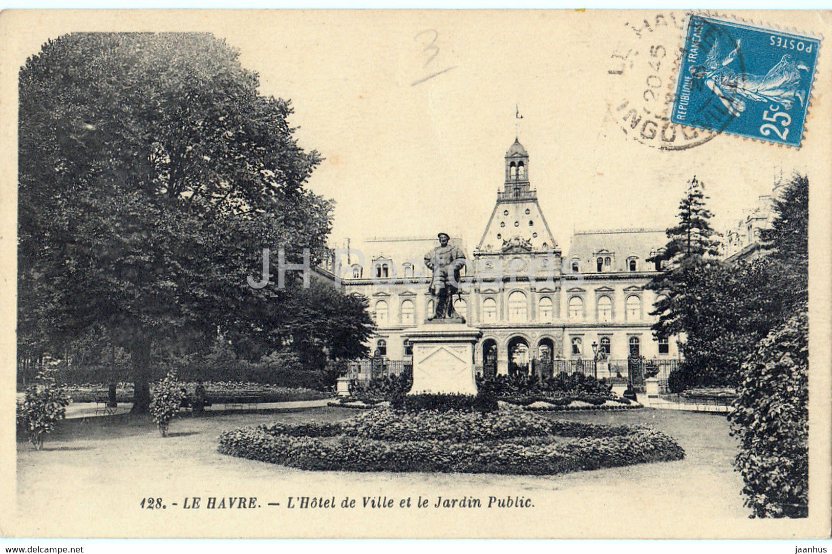 Le Havre - L'Hotel de Ville et le Jardin Public - 128 - old postcard - 1920s - France - used - JH Postcards