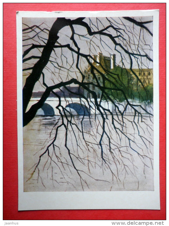illustration by N. Dolgorukov - Seine . New Bridge . Louvre - Paris - 1974 - Russia USSR - unused - JH Postcards