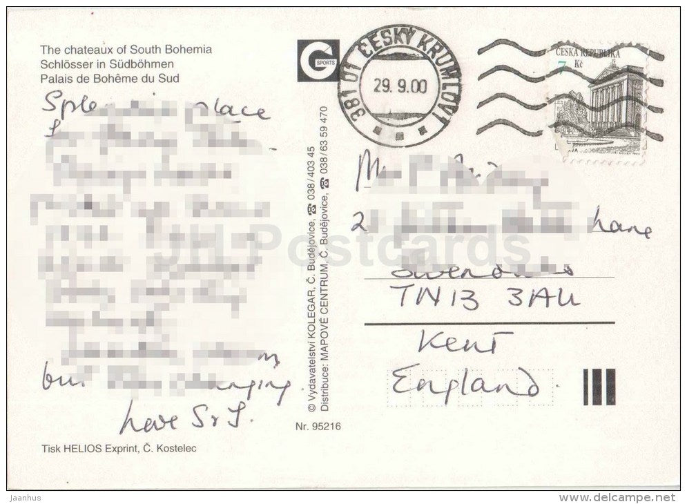 The Chateaux of South Bohemia - Cesky Krumlov - Cervena Lhota - Hluboka - Orlik - Dacice - Czech Republic - used 2000 - JH Postcards