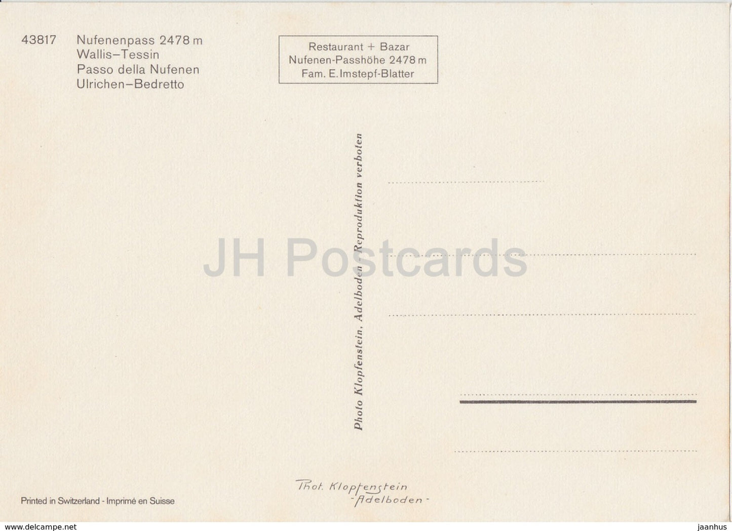 Neufenenpass 2478 m - Wallis Tessin - 43817 - Switzerland - unused