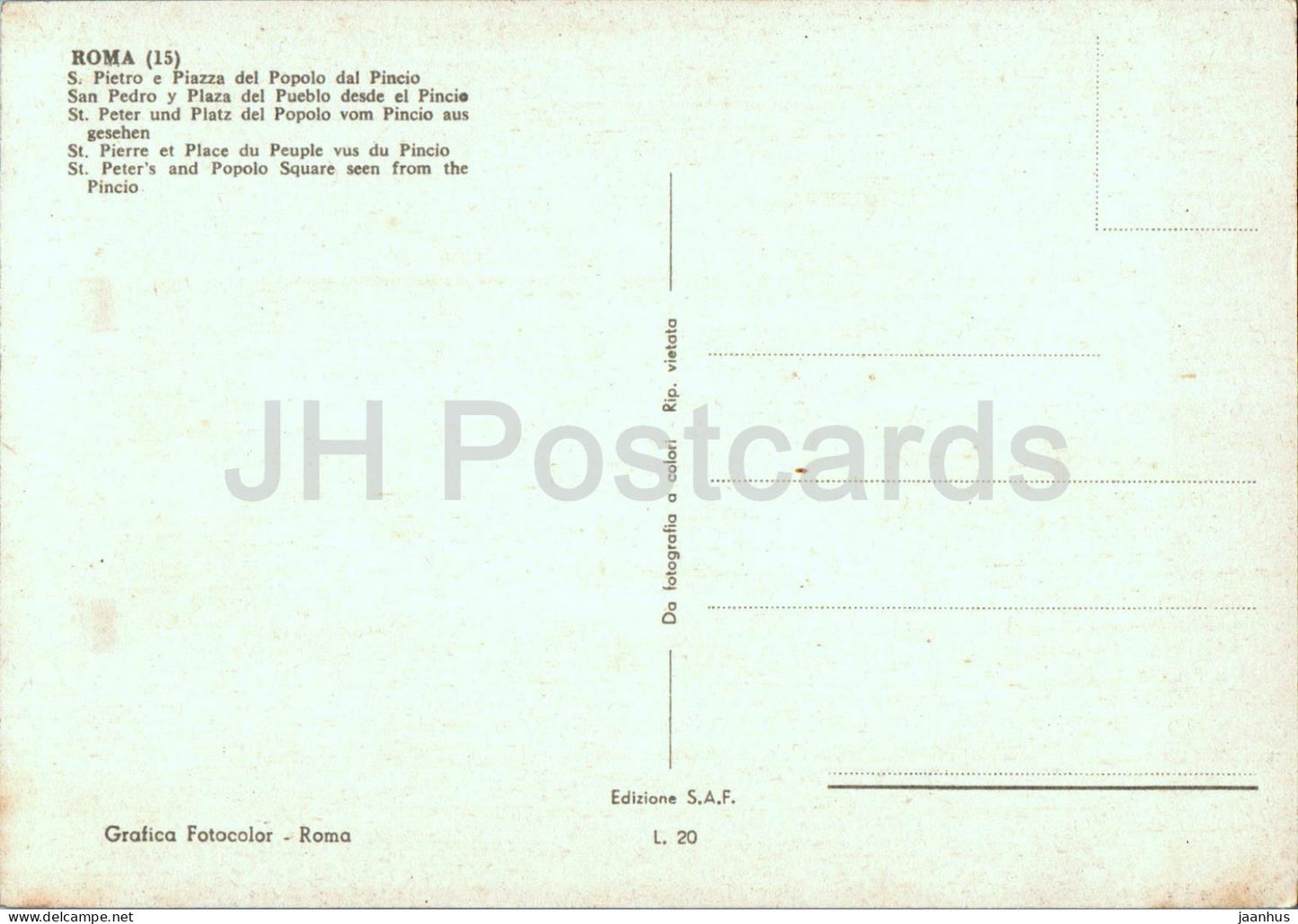 Roma - Rome - S Pietro e Piazza del Popolo dal Pincio - St Peter's Square - old postcard - 20 - Italy - unused