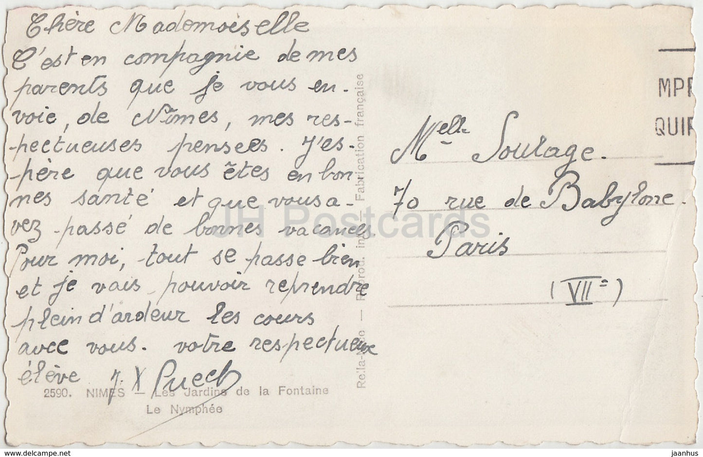 Nimes - Les Jardins de la Fontaine - Le Nymphee - 2590 - old postcard - France - used