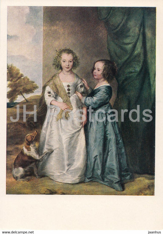 painting by Anthony van Dyck - Portrait of a daughter of Thomas Carry - dog - Flemish art - 1964 - Russia USSR - unused - JH Postcards