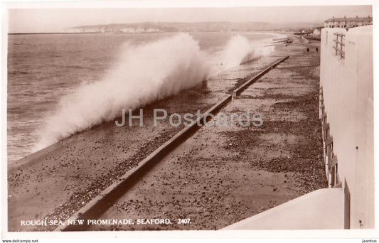 Seaford - Rough Sea - New Promenade - 2407 - old postcard - England - United Kingdom - unused - JH Postcards