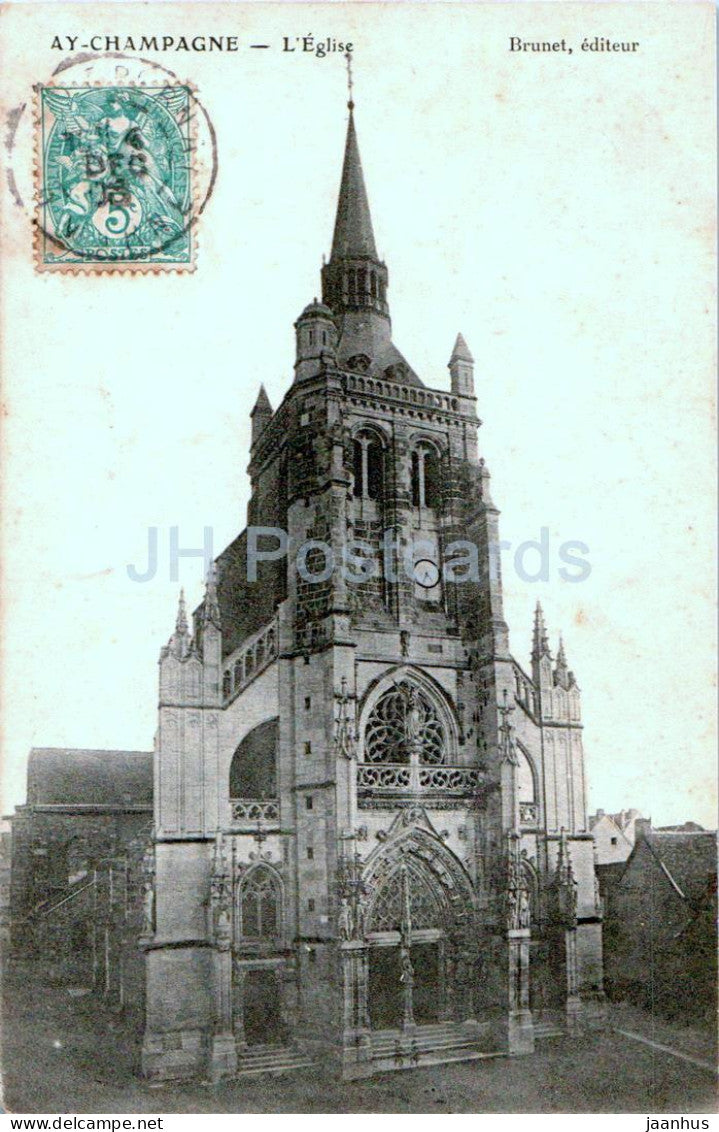 Ay Champagne - L'Eglise - Brunet - church - old postcard - 1906 - France - used - JH Postcards
