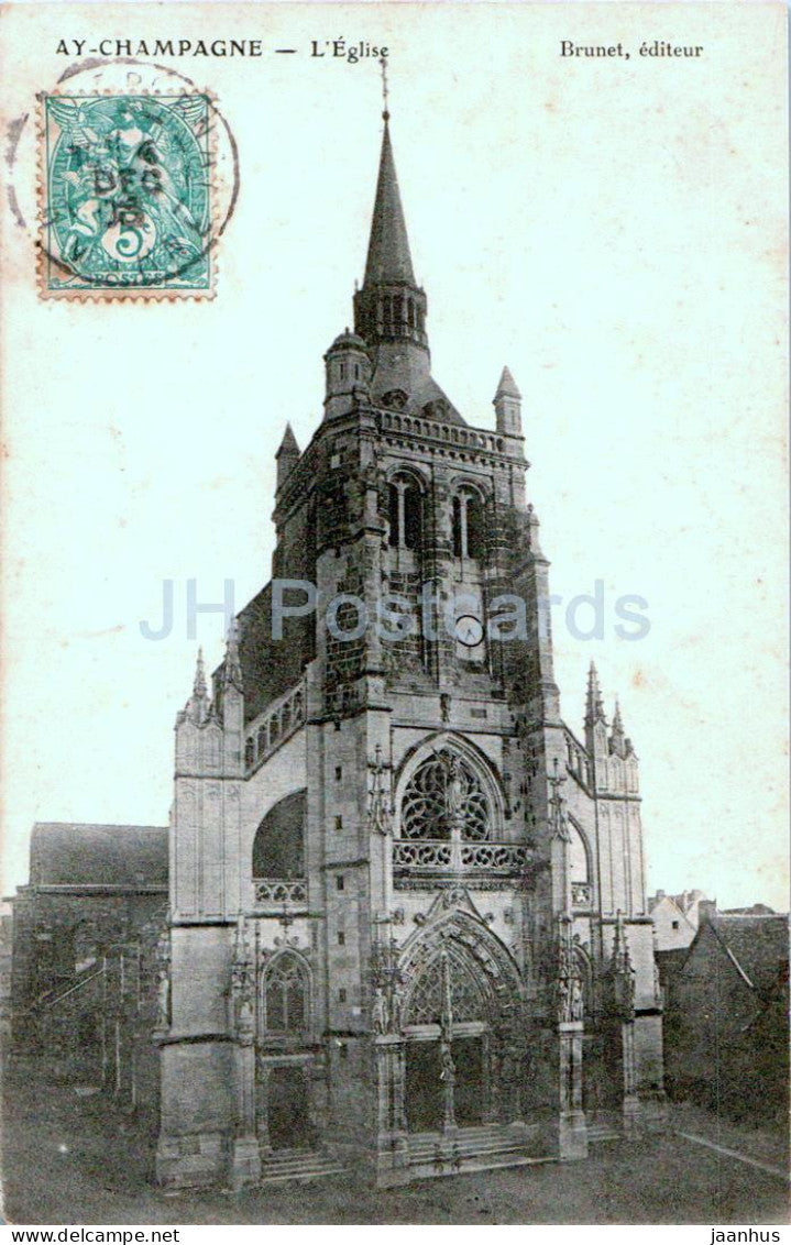 Ay Champagne - L'Eglise - Brunet - church - old postcard - 1906 - France - used - JH Postcards