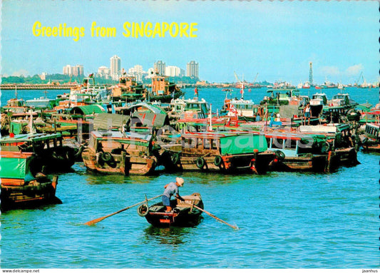 Greetings from Singapore - Chinese junks - boat - AT21 - Singapore - used