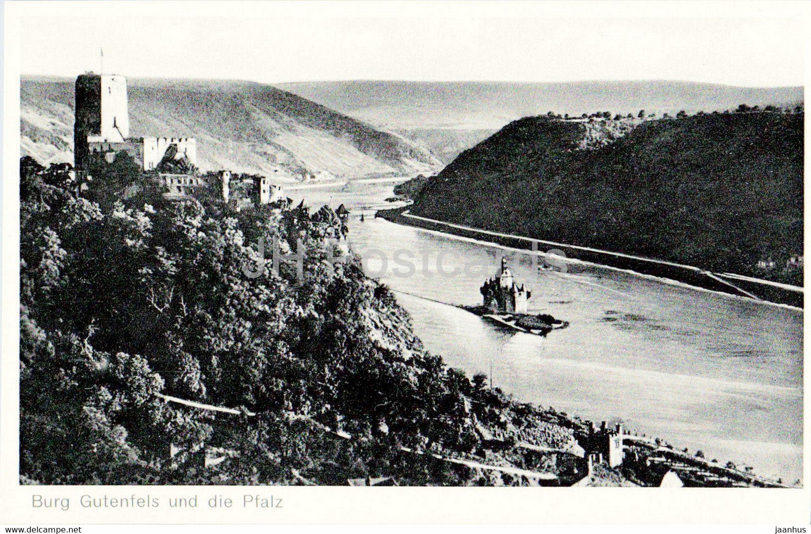 Burg Gutenfels und die Pfalz - castle - 539 - old postcard - Germany - unused - JH Postcards