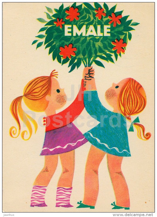 Mother?s Day greeting card by Sampu-Raudsepp - children - flowers - 1969 - Estonia USSR - unused - JH Postcards