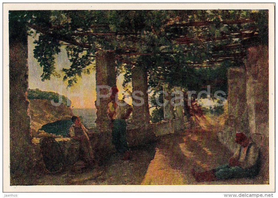 painting by S. Shchedrin - Terrace by the sea - Russian art - 1952 - Russia USSR - unused - JH Postcards