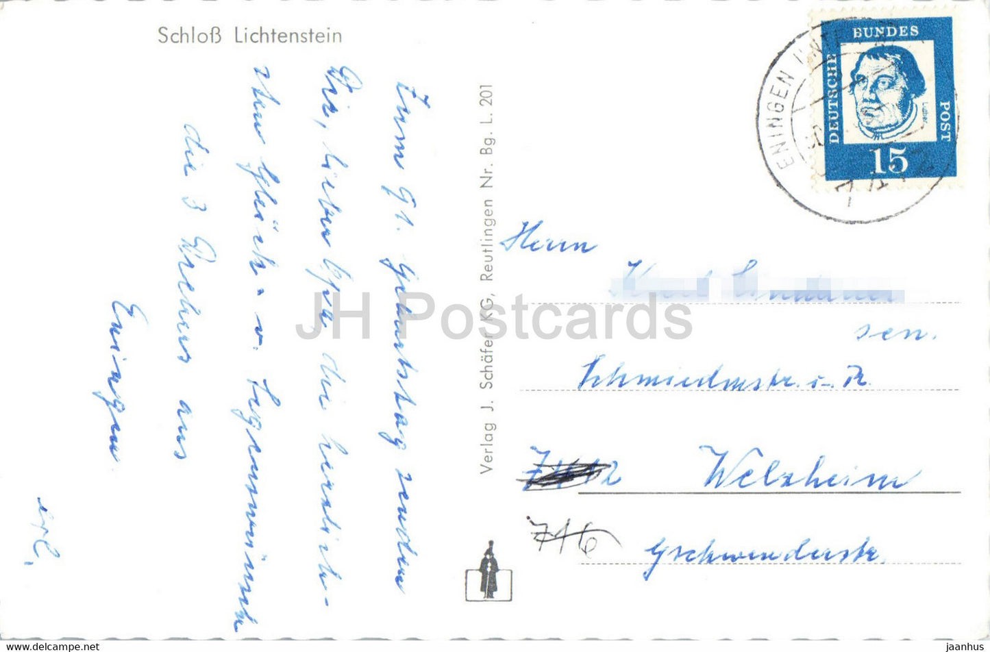 Schloss Lichtenstein - castle - old postcard - Germany - used
