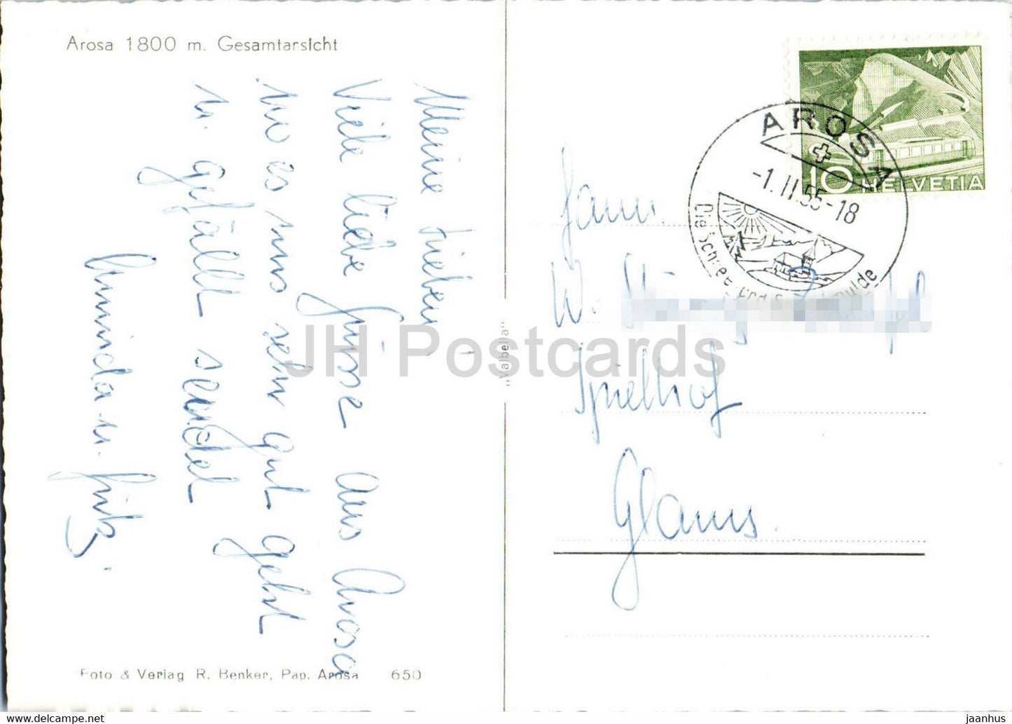 Arosa 1800 m - Gesamtansicht - 650 - carte postale ancienne - 1955 - Suisse - utilisé