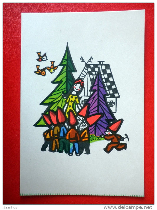illustration by A. Skliutaskaite - Snow White and the Seven Dwarfs - birds - 1967 - Russia USSR - unused - JH Postcards
