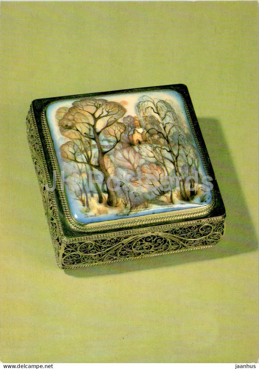 small box Rostov Lace by V. Kochkin - Enamel Crafts of Rostov Finift - art - 1989 - Russia USSR - unused - JH Postcards