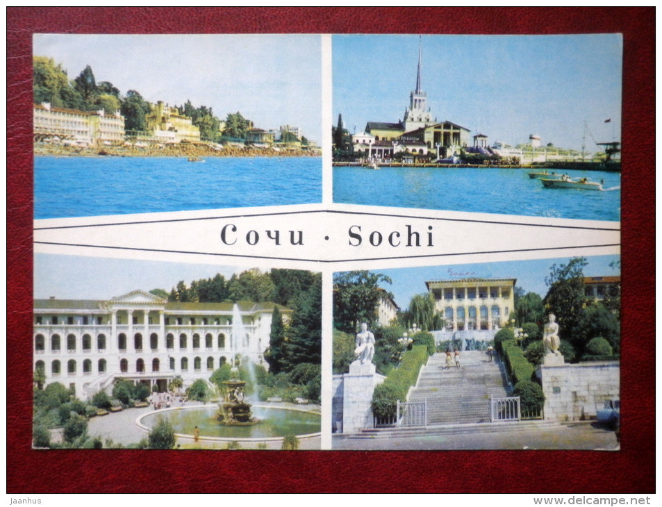 multiview postcard - beach - marine Station -  sanatorium Chaika - Sochi - 1968 - Russia USSR - unused - JH Postcards
