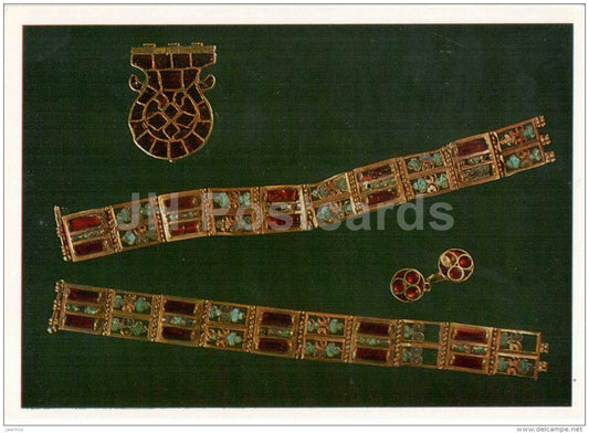 belt buckle - bracelet - roundels - Zguderi - archaeology - Ancient Jewellery Ornaments - 1978 - Russia USSR - unused - JH Postcards