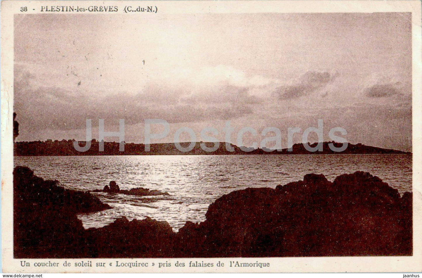 Plestin les Greves - Un coucher de soleil sur Locquirec pris des falaises - 38 - old postcard - 1938 - France - used - JH Postcards