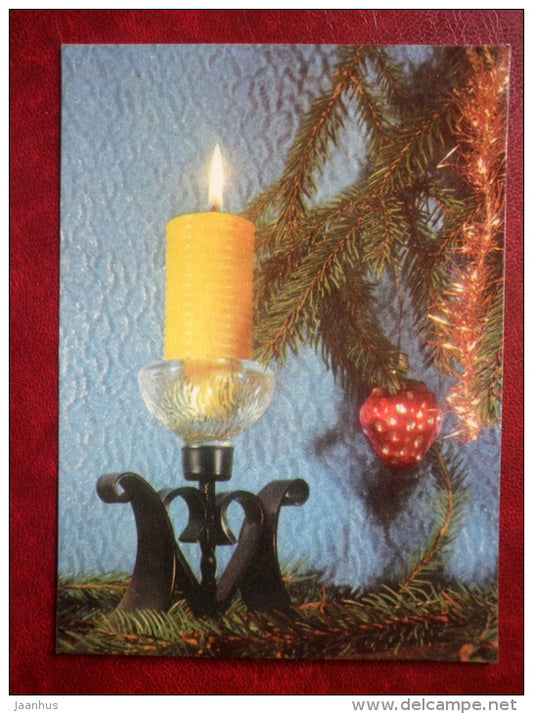 New Year Greeting card - candle - decorations - 1970 - Estonia USSR - used - JH Postcards