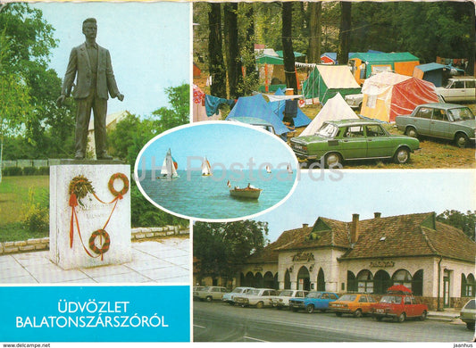 Balaton - Balatonszarszo - monument - camping - cars - multiview - 1978 - Hungary - used - JH Postcards