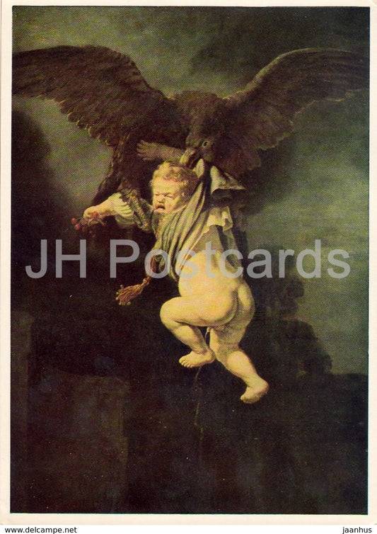 painting by Rembrandt - Ganymed in den Fangen des Adlers - Dutch art - Germany DDR - unused - JH Postcards