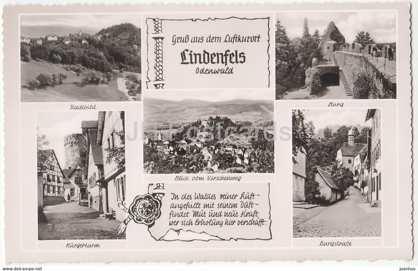 Gruss aus dem Luftkurort Lindenfels - Odenfwald - Bura - Burgerturm - Burgstrasse - Kirschenweg - Germany - unused - JH Postcards