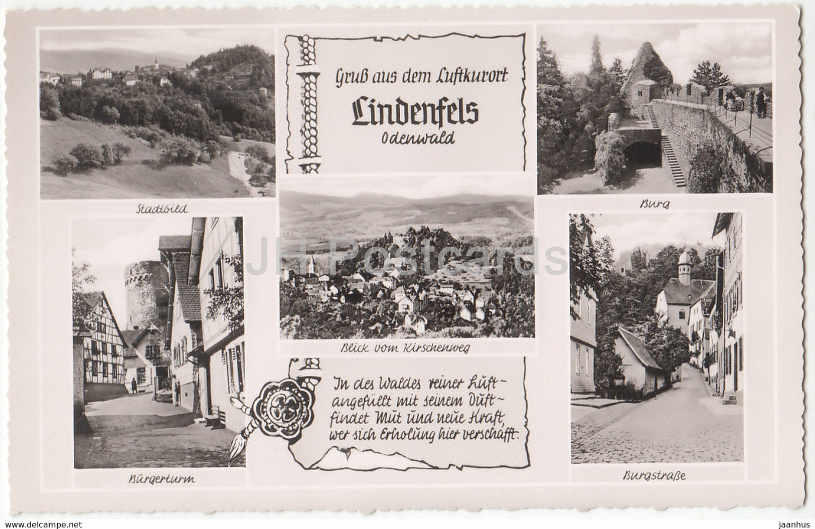 Gruss aus dem Luftkurort Lindenfels - Odenfwald - Bura - Burgerturm - Burgstrasse - Kirschenweg - Germany - unused - JH Postcards
