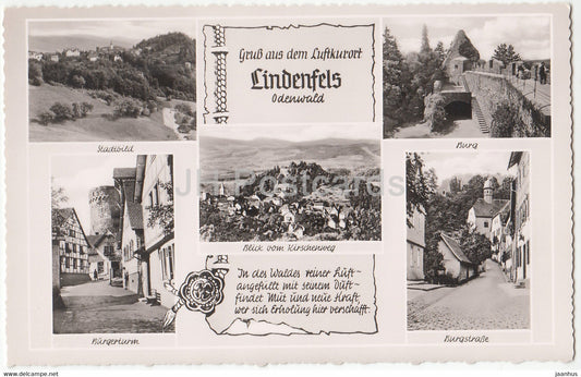 Gruss aus dem Luftkurort Lindenfels - Odenfwald - Bura - Burgerturm - Burgstrasse - Kirschenweg - Germany - unused - JH Postcards