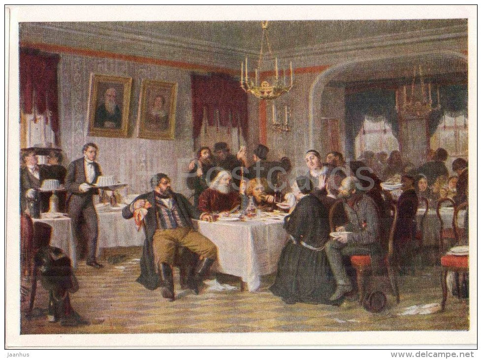 painting by F. Zhuravlyov - The Merchant´s Funeral Repast - State Tretyakov Gallery - russian art - unused - JH Postcards